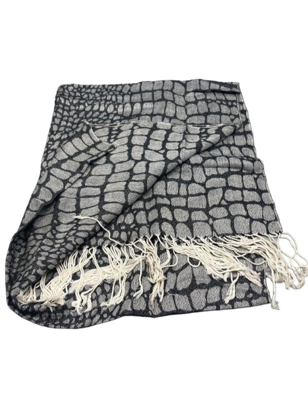 Accessory street scarf animal print fringe acrylic blend black white READ